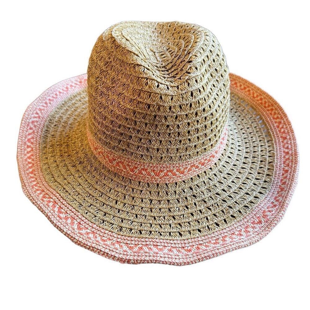 Unisex Summer Beach Fedora Hat Straw Wide Brim Two-Tone Weave Casual Multicolor